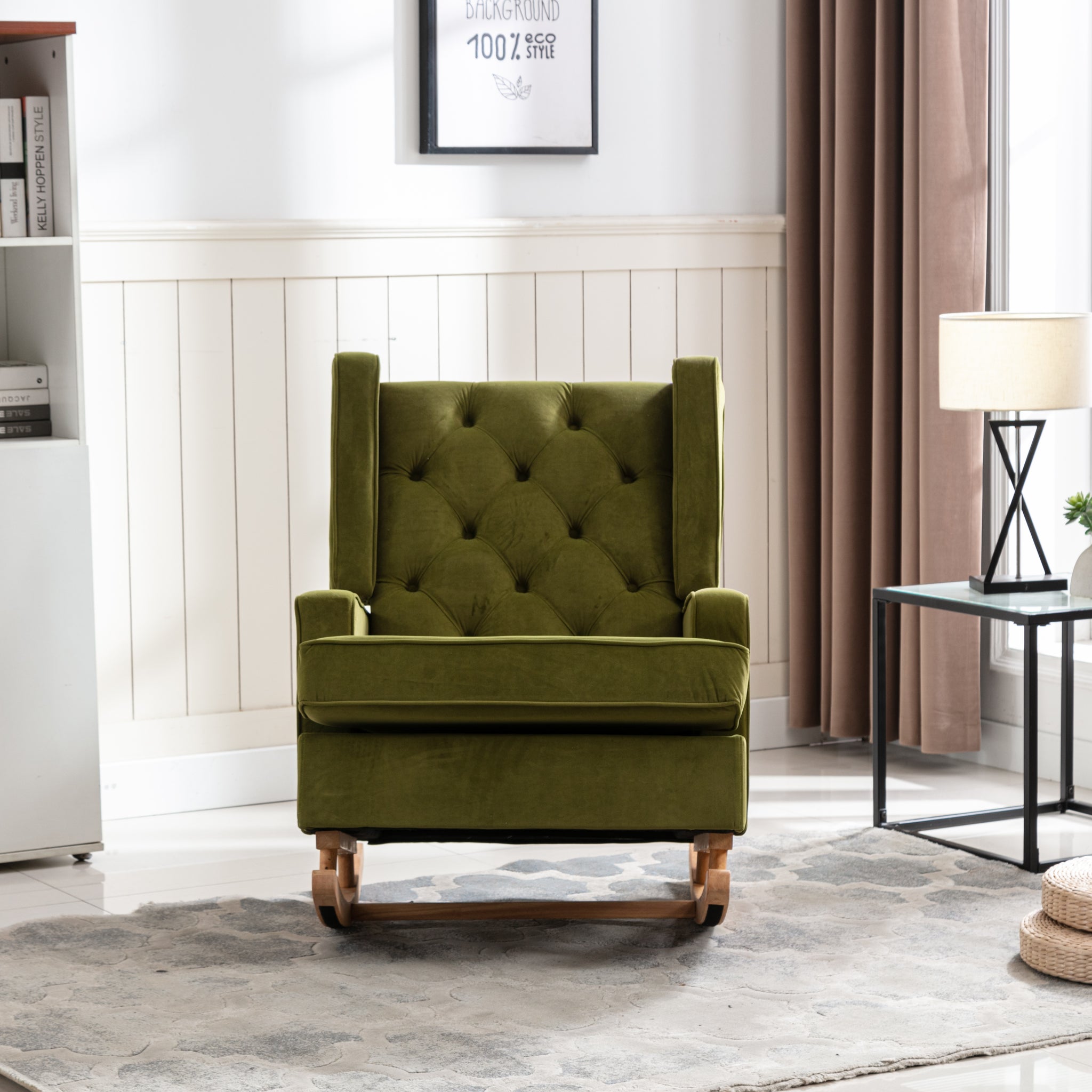 Coolmore Living Room Comfortable Rocking Chair Accent Chair Olive Polyester