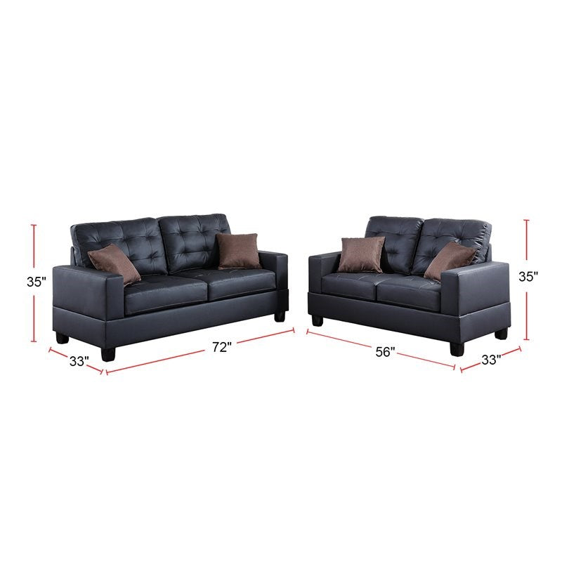 Living Room Furniture 2Pc Sofa Set Black Faux Leather Tufted Sofa Loveseat W Pillows Cushion Couch Black Faux Leather Wood Primary Living Space Tufted Back Contemporary,Modern Pine Square Arms Particle Board 4 Seat