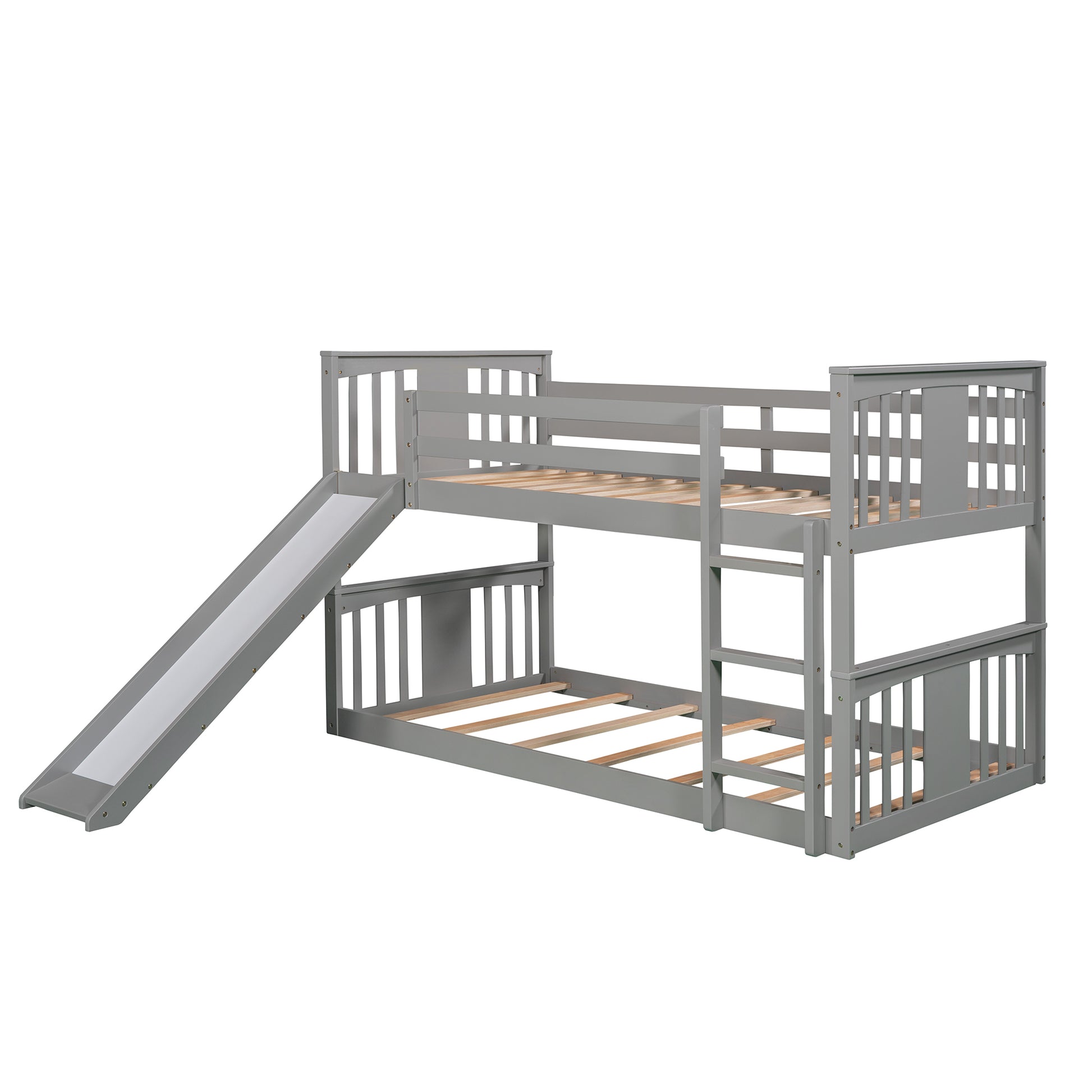 Twin Over Twin Bunk Bed With Slide And Ladder, Gray Old Sku Lp000108Aae Gray Solid Wood