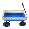Outdoor Wagon All Terrain Pulling Wood Railing Air Tires Garden Cart Blue Steel