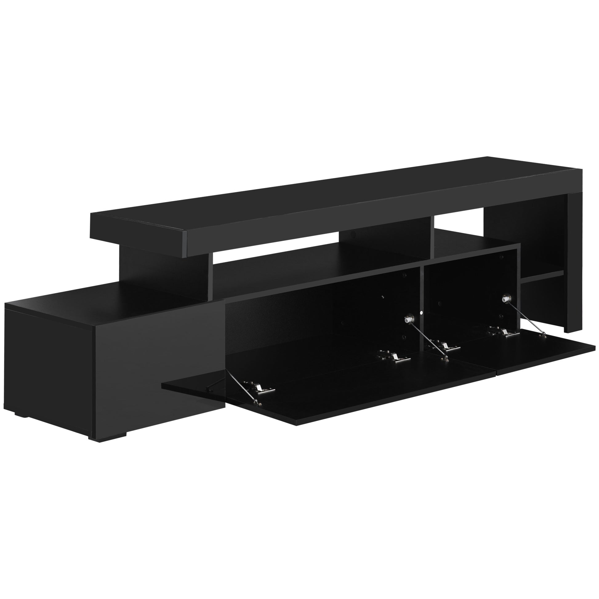 Modern Style 16 Colored Led Lights Tv Cabinet, Uv High Gloss Surface Entertainment Center With Dvd Shelf, Up To 70 Inch Tv, Black Black Particle Board