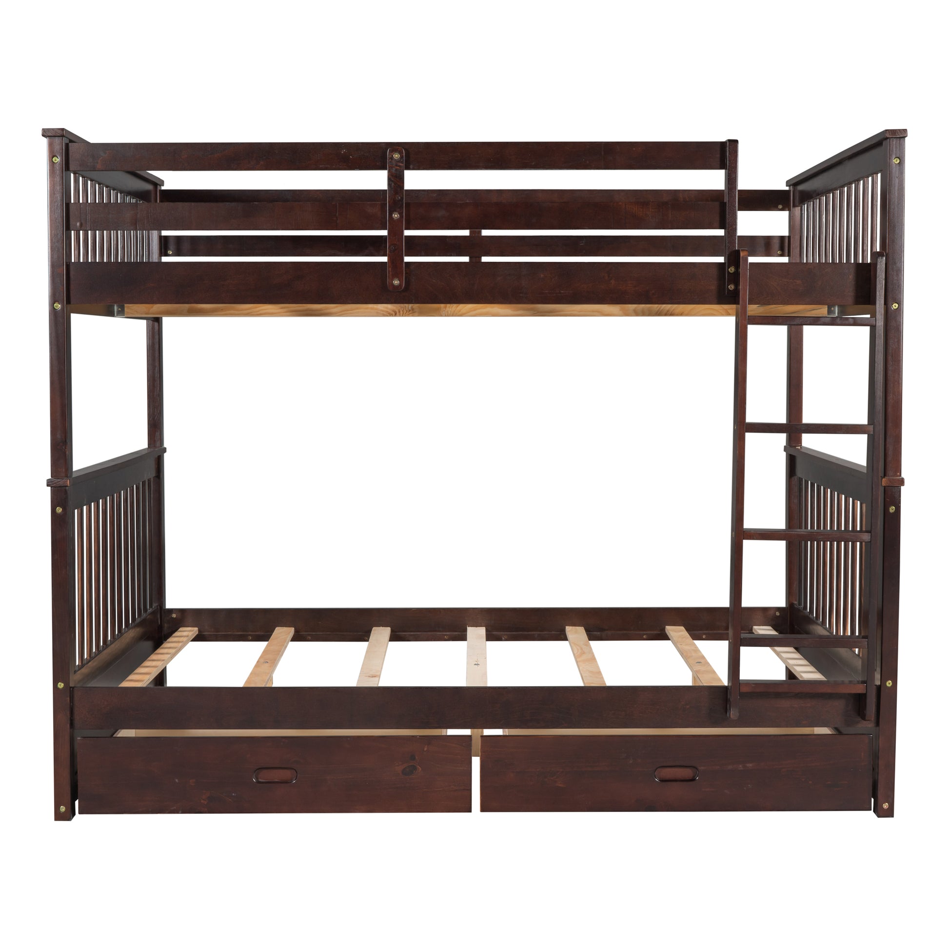 Full Over Full Bunk Bed With Ladders And Two Storage Drawers Espresso Old Sku:Lt000365Aap Espresso Solid Wood