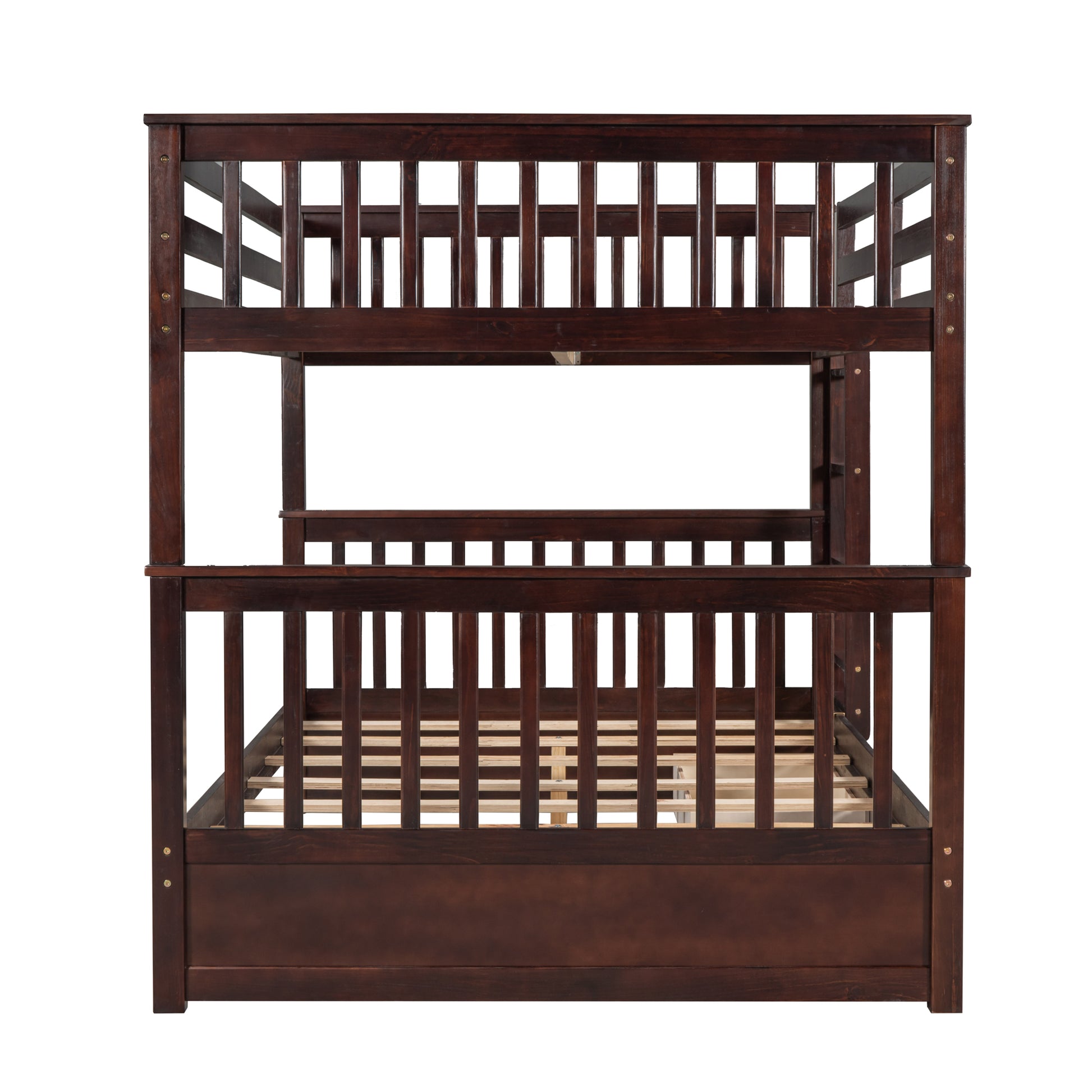 Full Over Full Bunk Bed With Ladders And Two Storage Drawers Espresso Old Sku:Lt000365Aap Espresso Solid Wood