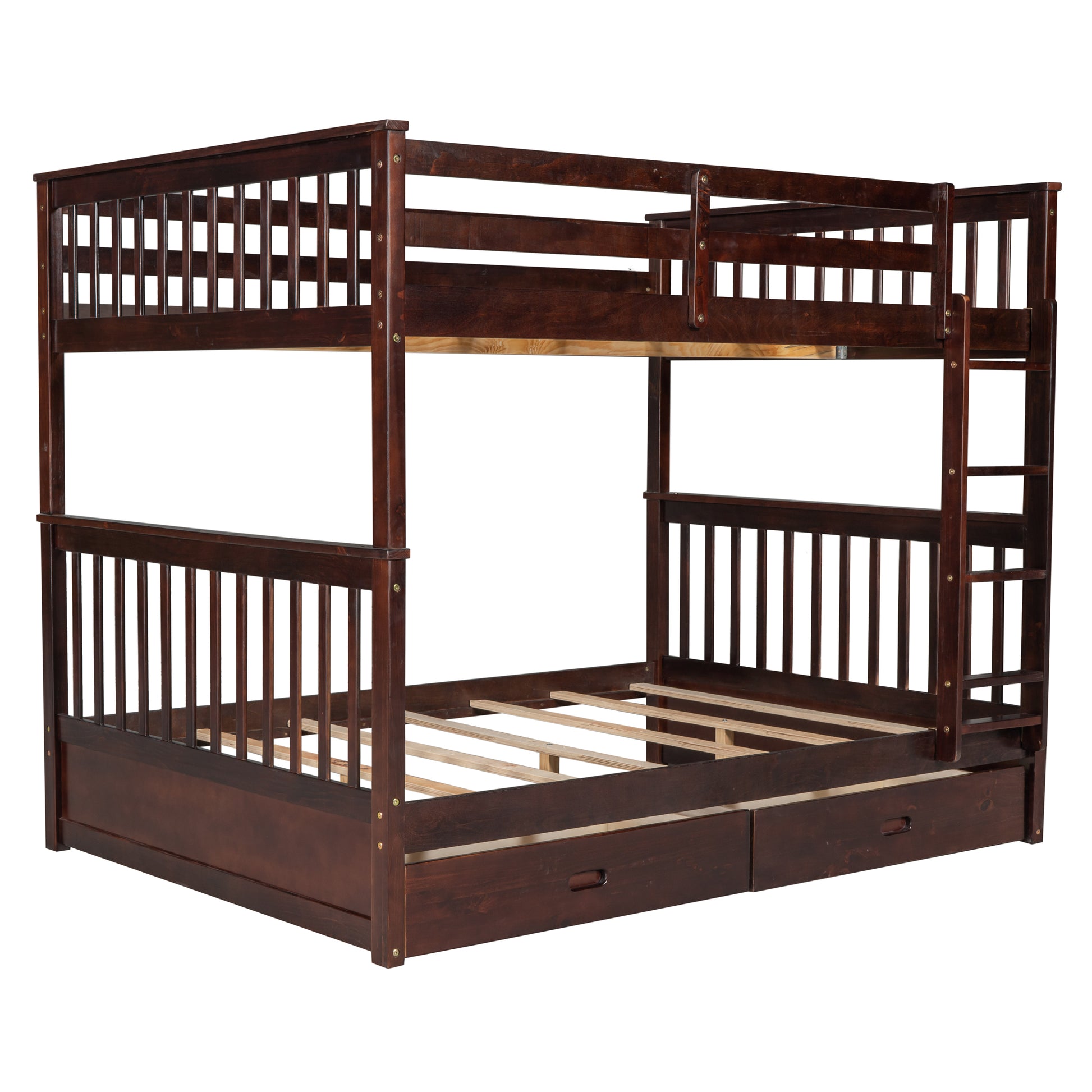 Full Over Full Bunk Bed With Ladders And Two Storage Drawers Espresso Old Sku:Lt000365Aap Espresso Solid Wood
