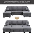 Upholstery Sleeper Sectional Sofa With Double Storage Spaces, 2 Tossing Cushions, Grey Grey Linen