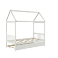 Solid Wood Twin House Bed Frame With Twin Size Trundle For White Color, No Box Spring Needed White Pine