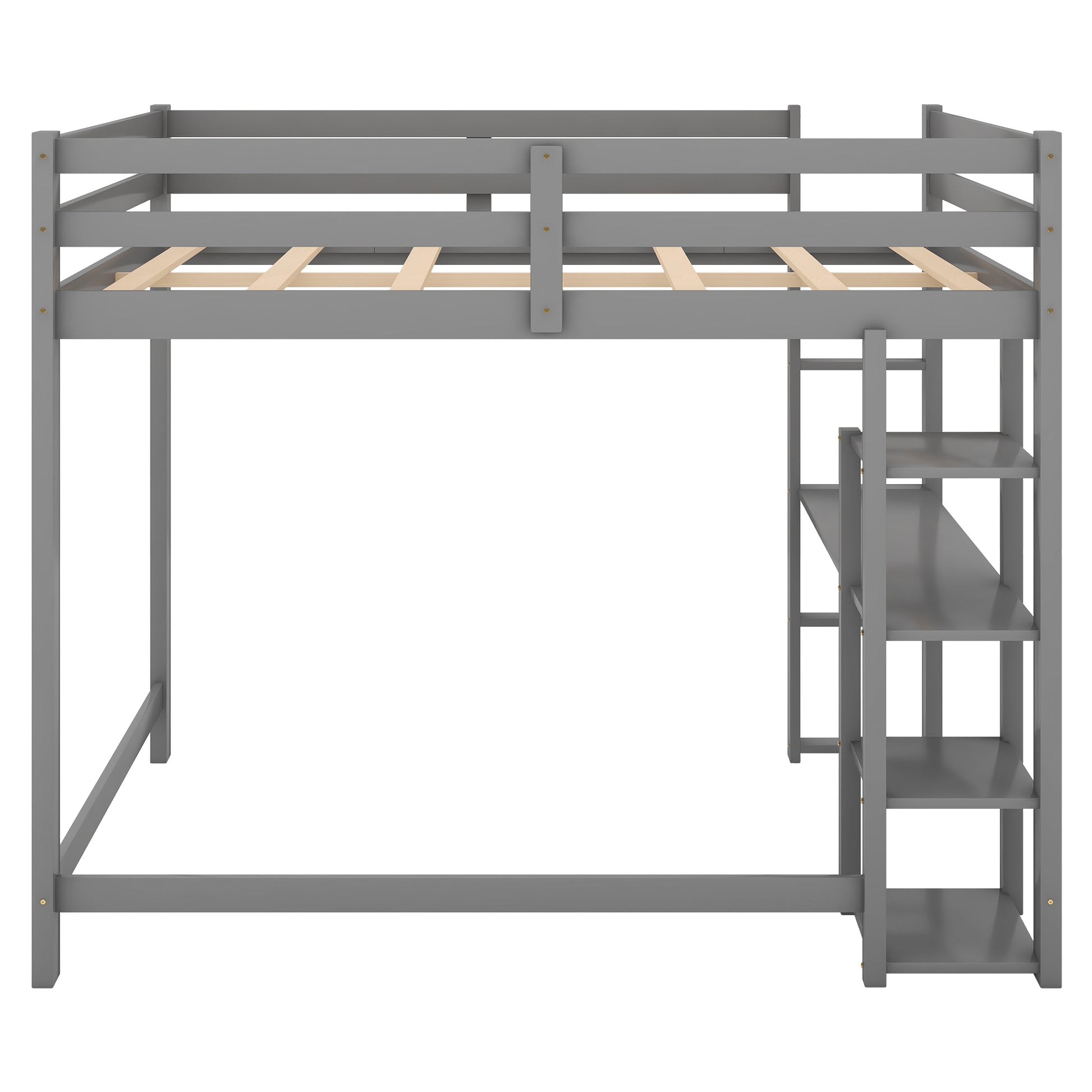 Full Size Loft Bed With Built In Desk And Shelves,Gray Gray Pine