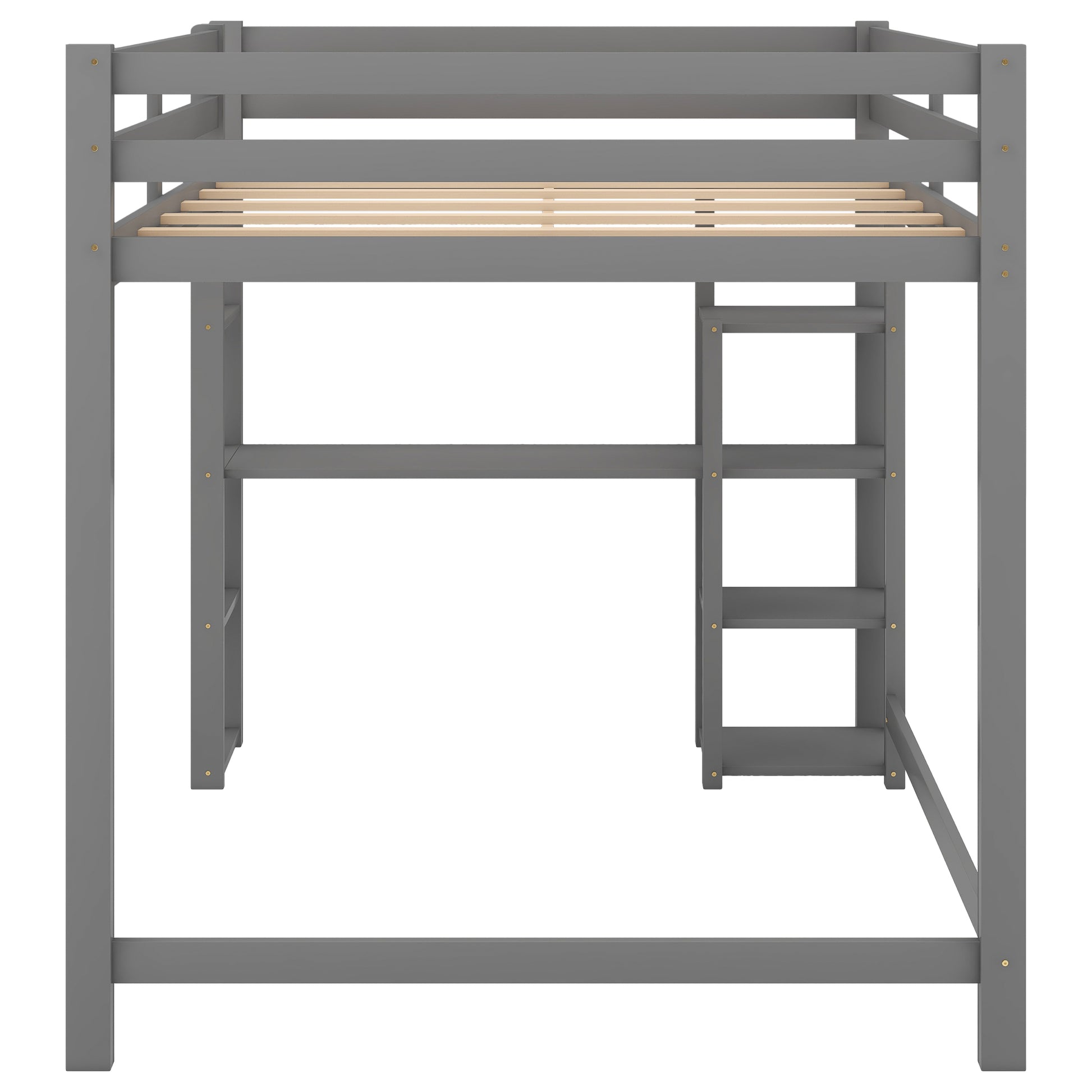 Full Size Loft Bed With Built In Desk And Shelves,Gray Gray Pine