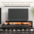 Modern Style 16 Colored Led Lights Tv Cabinet, Uv High Gloss Surface Entertainment Center With Dvd Shelf, Up To 70 Inch Tv, Black Black Particle Board