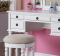 Bedroom Contemporary Vanity Set W Foldable Mirror Stool Drawers White Color White White Bedroom Classic,Contemporary Rubberwood Solid Wood