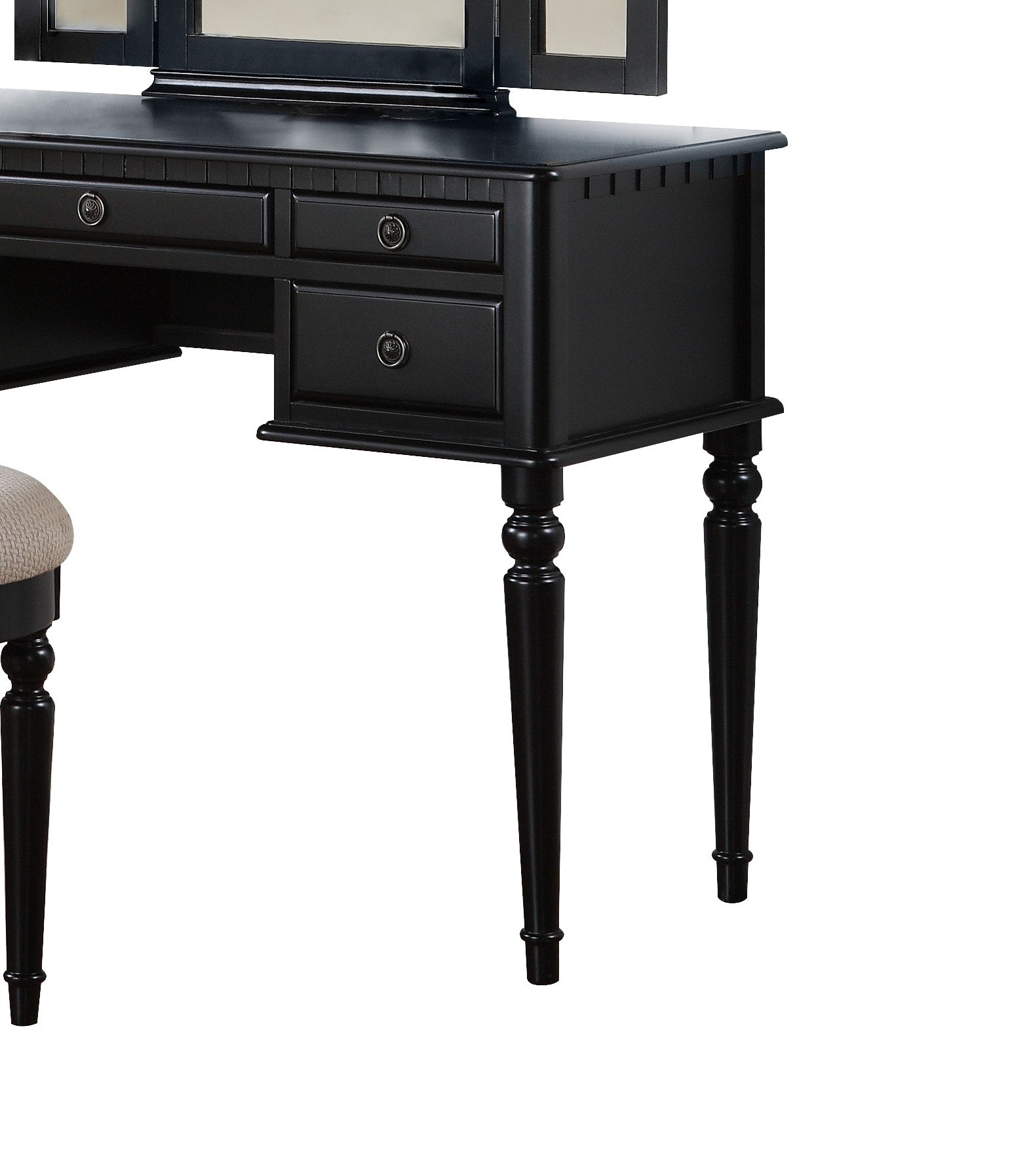 Bedroom Contemporary Vanity Set W Foldable Mirror Stool Drawers Black Color Black Vanity Stools Bedroom Round White Classic,Contemporary Padded Seat Rubberwood Solid Wood