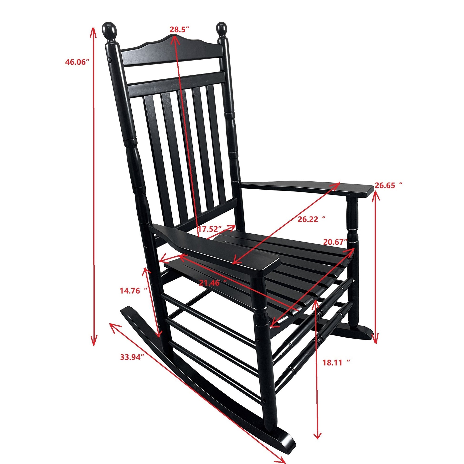 Balcony Porch Adult Rocking Chair Black Black Solid Wood