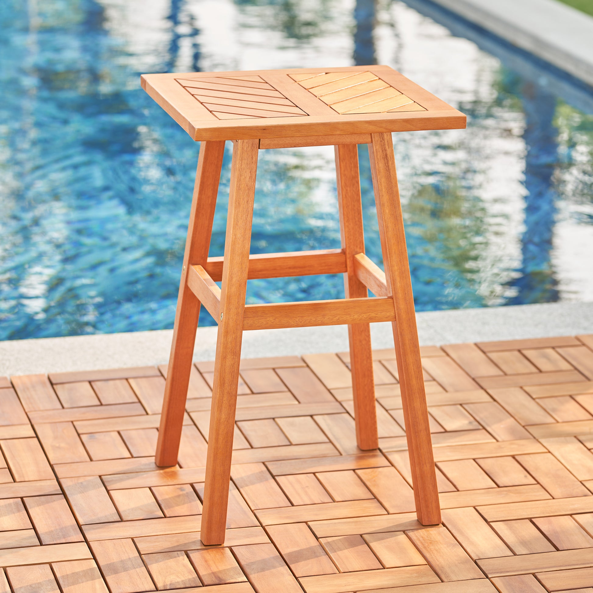 Olina Honey Fish Bone Eucalyptus Wooden Outdoor Side Table Teak Solid Wood