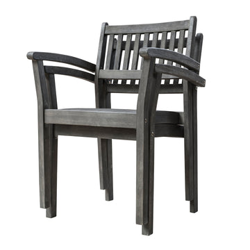 Renaissance Outdoor Patio Hand Scraped Wood Stacking Armchair Set Of 2 Teak Solid Wood