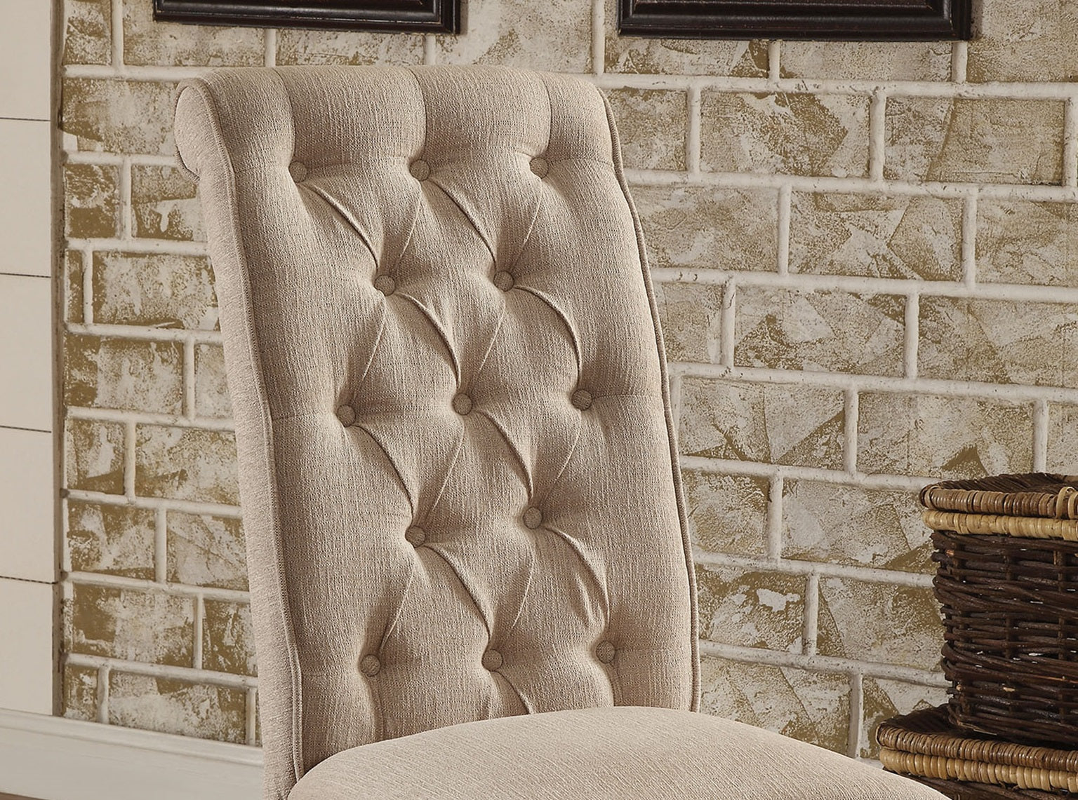 Dining Room Furniture Contemporary Rustic Style Beige Fabric Upholstered Tufted Set Of 2 Chairs Kitchen Breakfast Beige Dining Room Modern,Transitional Dining Chairs Rubberwood Tufted Back Solid Wood