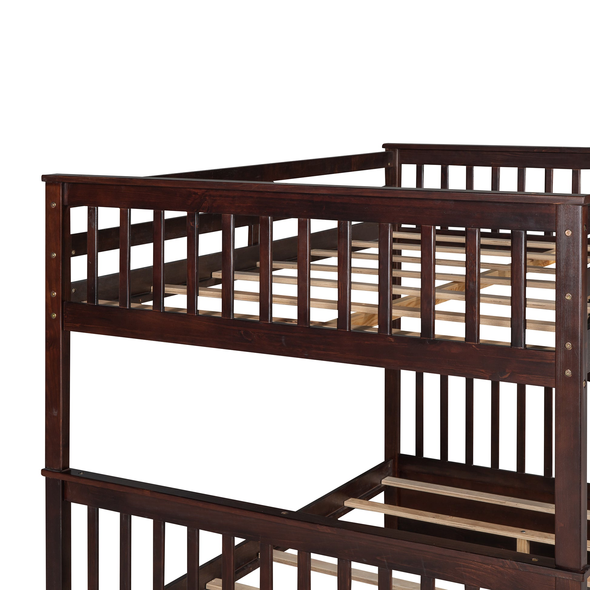 Full Over Full Bunk Bed With Ladders And Two Storage Drawers Espresso Old Sku:Lt000365Aap Espresso Solid Wood