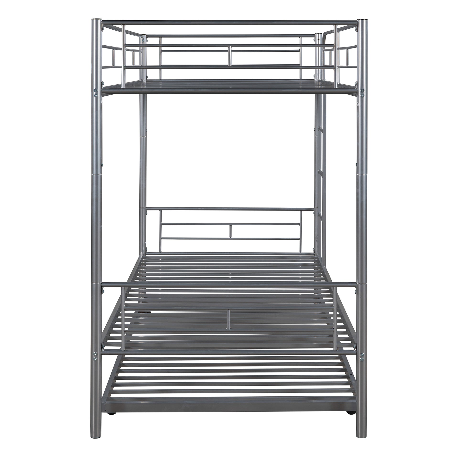 Twin Over Twin Metal Bunk Bed With Trundle,Can Be Divided Into Two Beds,No Box Spring Needed ,White Old Sku: Mf194806Aan Silver Metal