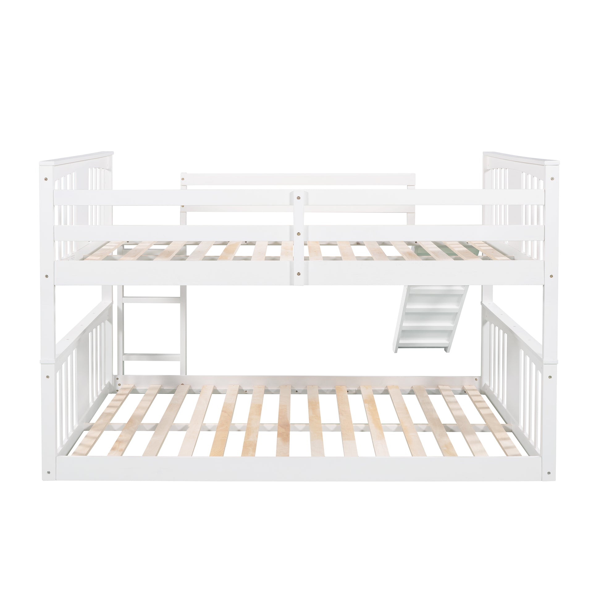 Full Over Full Bunk Bed With Ladder With Slide, White Old Sku :Lp000208Aak White Solid Wood