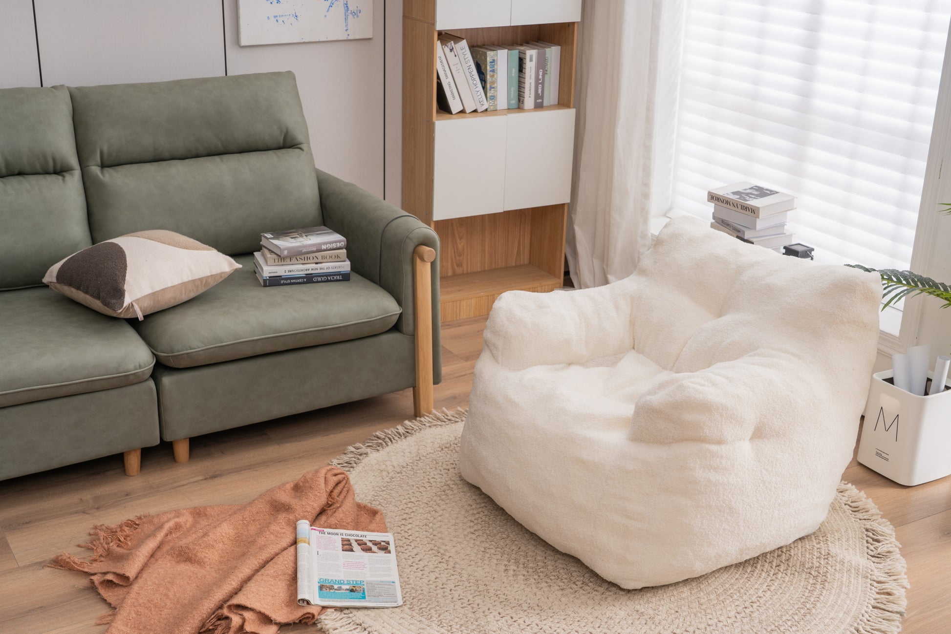 010 Soft Teddy Fabric Tufted Foam Bean Bag Chair With Teddy Fabric Ivory White Ivory Primary Living Space Soft Modern Foam Teddy