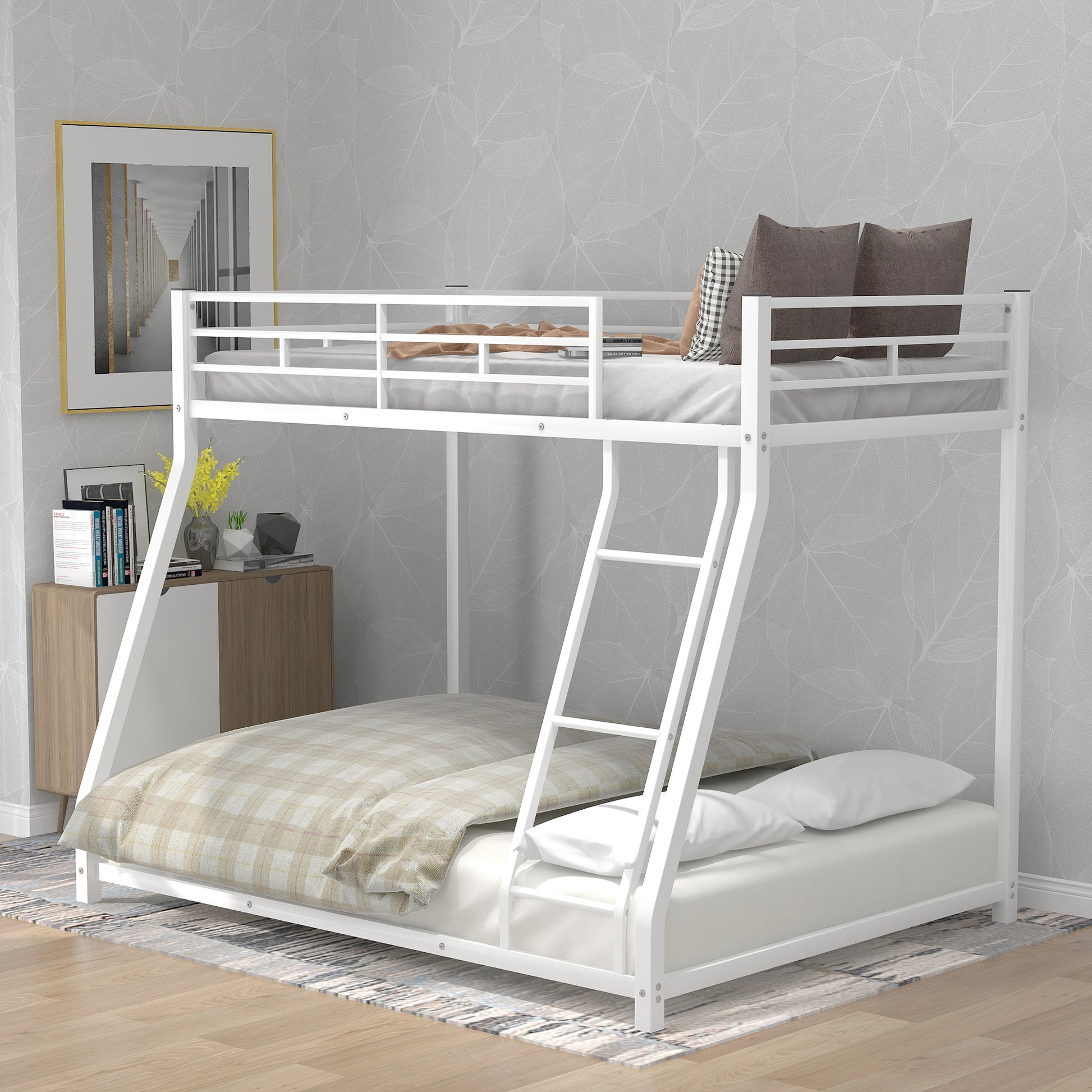 Metal Floor Bunk Bed, Twin Over Full,White Old Sku:Mf193244Aak White Metal