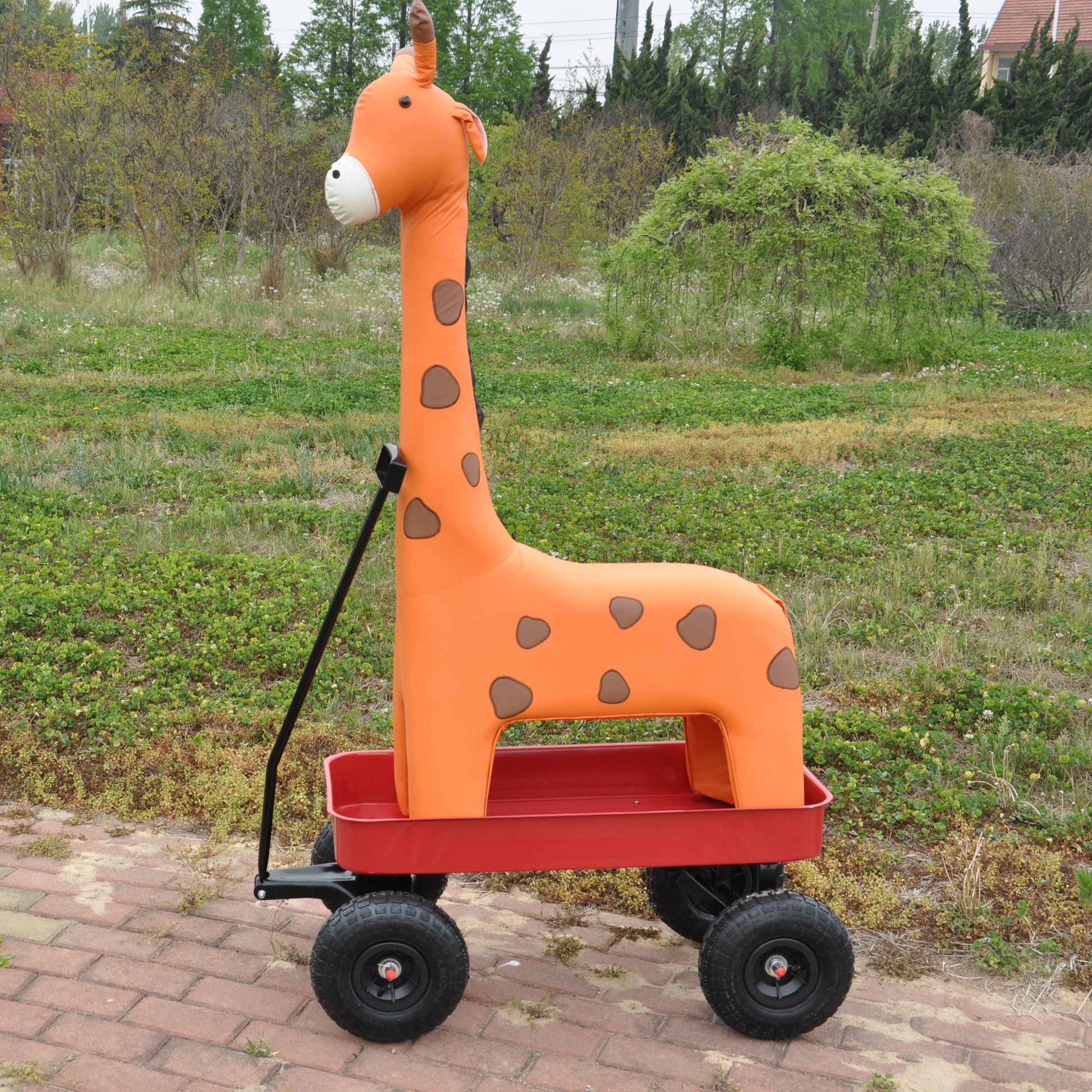Outdoor Wagon All Terrain Pulling Air Tires Children Kid Garden Red Steel