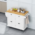 Kitchen Island Cart With Two Storage Cabinets And Two Locking Wheels,43.31 Inch Width,4 Door Cabinet And Two Drawers,Spice Rack, Towel Rack White White Mdf