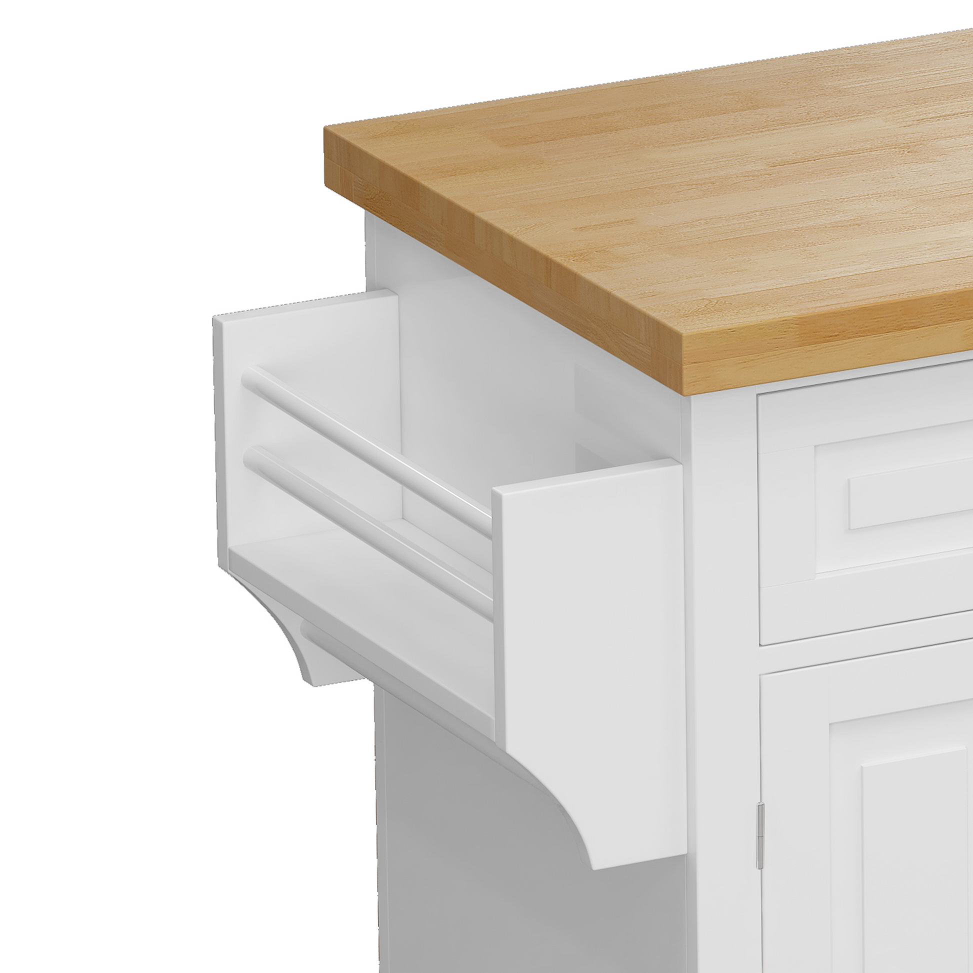 Kitchen Island Cart With Two Storage Cabinets And Two Locking Wheels,43.31 Inch Width,4 Door Cabinet And Two Drawers,Spice Rack, Towel Rack White White Mdf