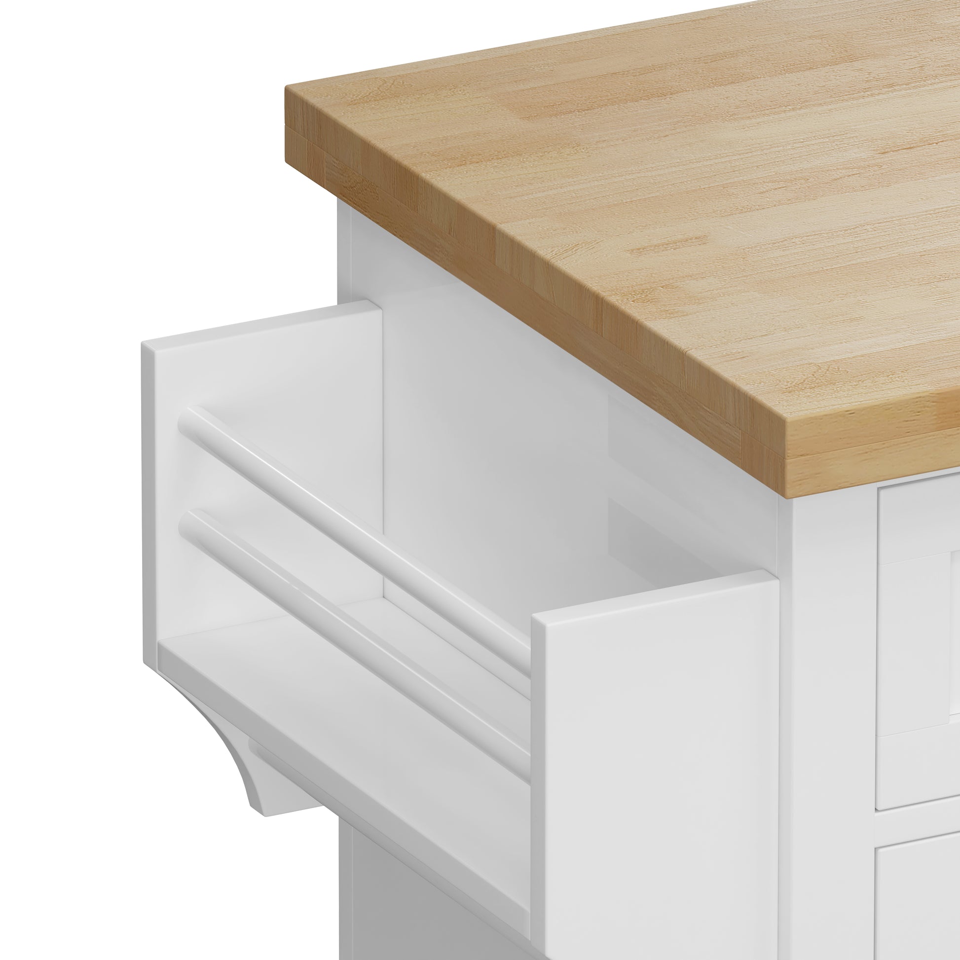 Kitchen Island Cart With Two Storage Cabinets And Two Locking Wheels,43.31 Inch Width,4 Door Cabinet And Two Drawers,Spice Rack, Towel Rack White White Mdf