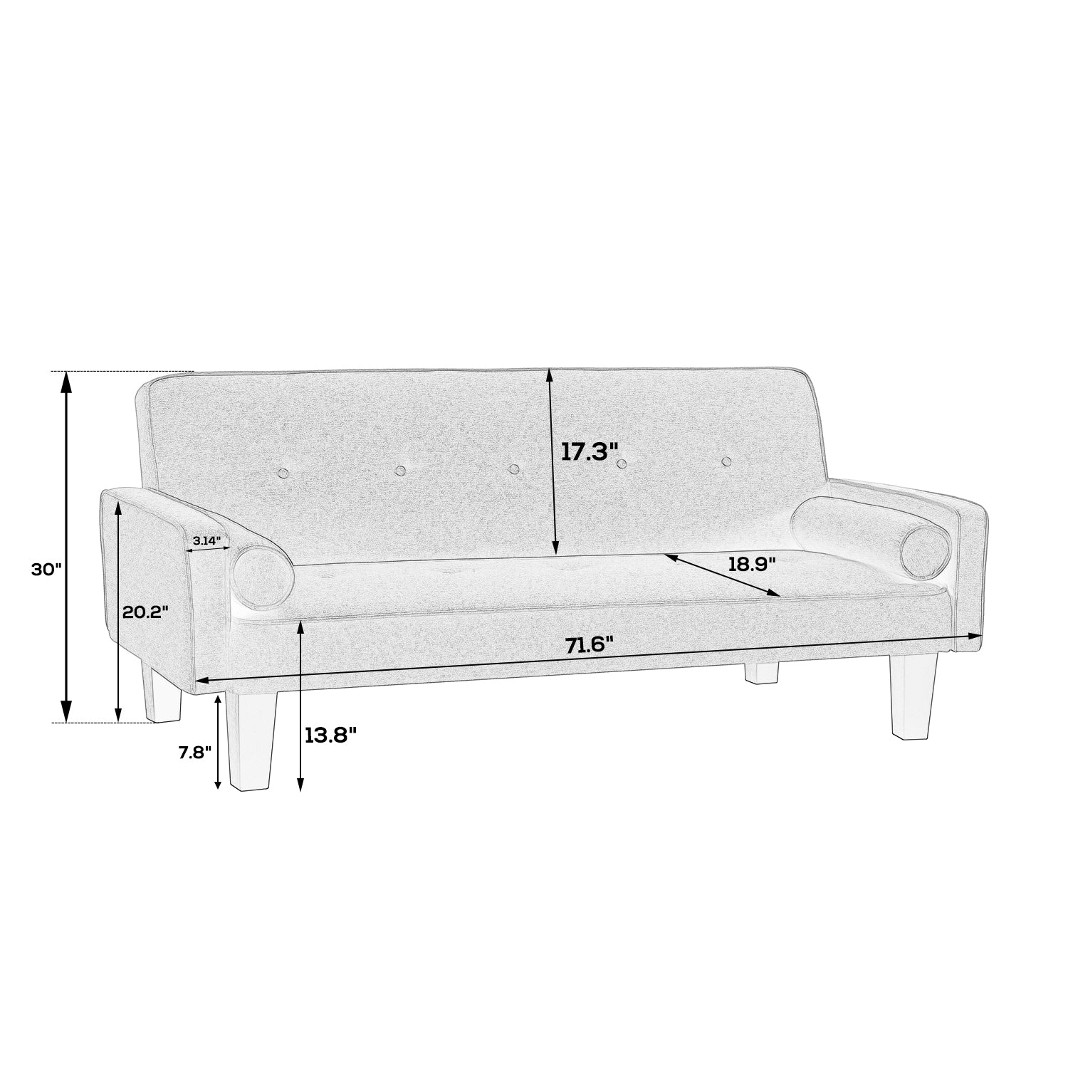 2059 Sofa Convertible Into Sofa Bed Includes Two Pillows 72" Dark Grey Cotton Linen Sofa Bed For Family Living Room Dark Gray Cotton