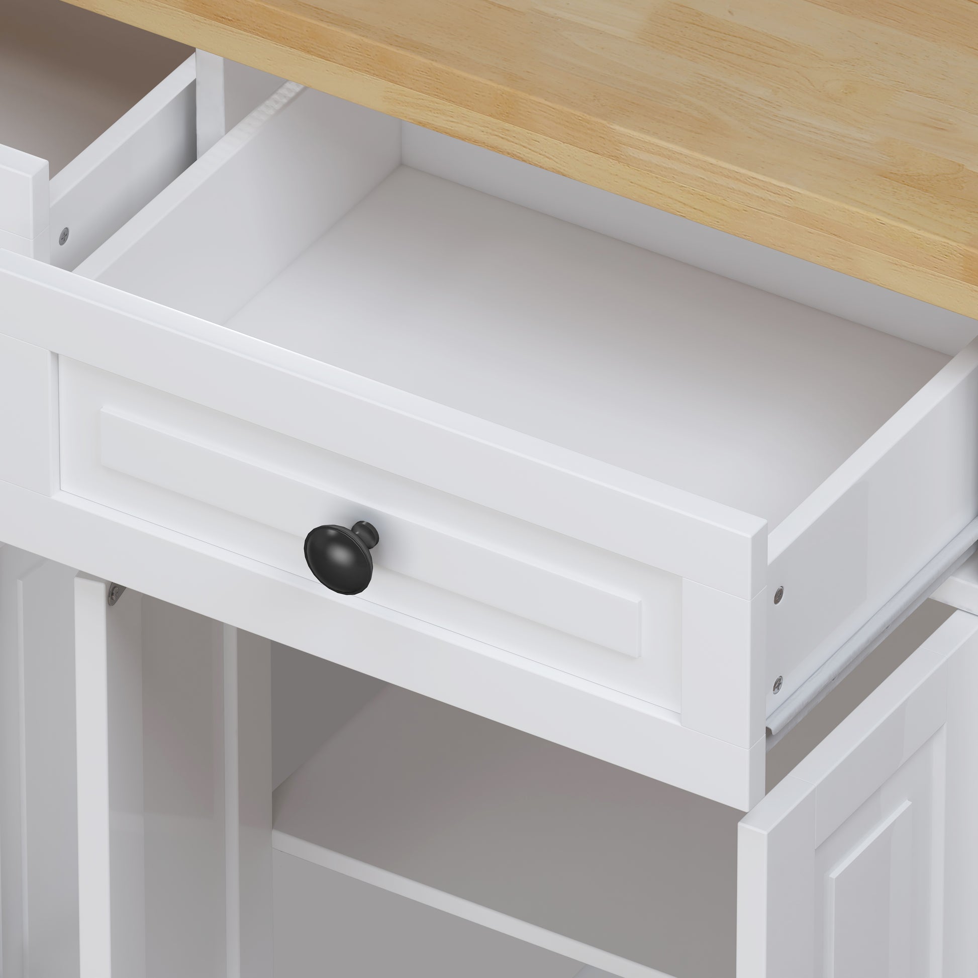 Kitchen Island Cart With Two Storage Cabinets And Two Locking Wheels,43.31 Inch Width,4 Door Cabinet And Two Drawers,Spice Rack, Towel Rack White White Mdf