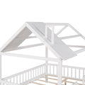 Full Size Wood House Bed With Fence, White White Solid Wood
