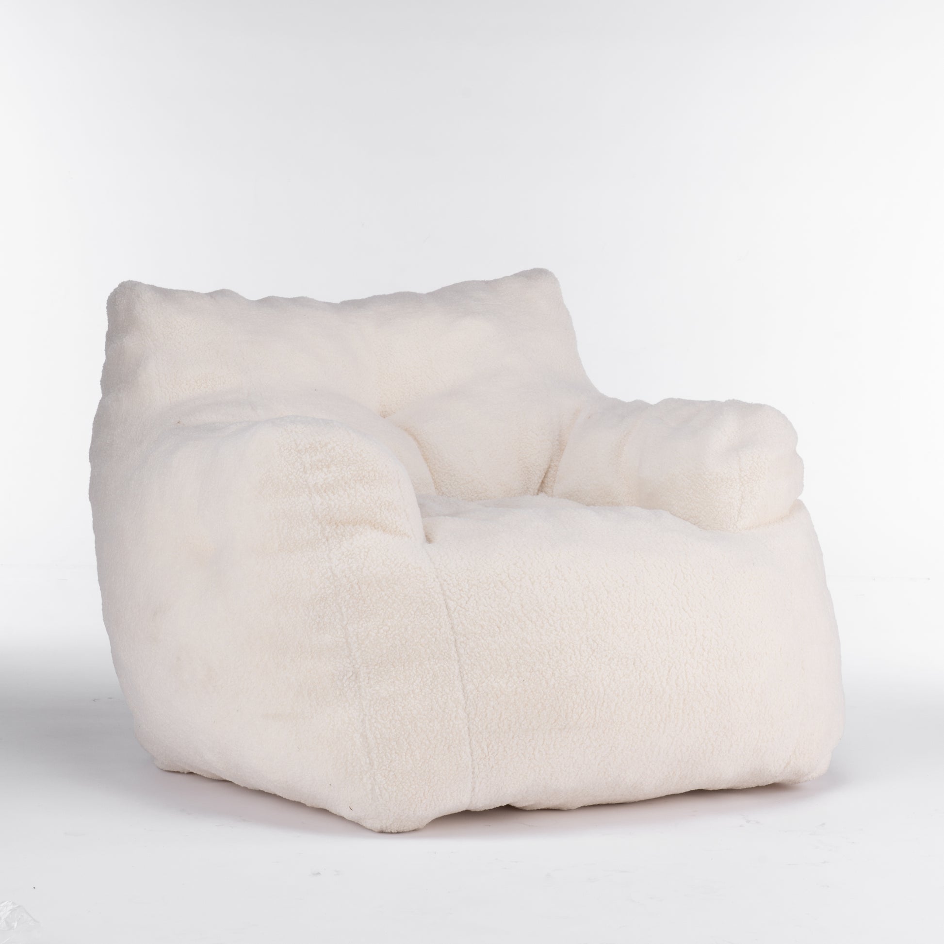 010 Soft Teddy Fabric Tufted Foam Bean Bag Chair With Teddy Fabric Ivory White Ivory Primary Living Space Soft Modern Foam Teddy