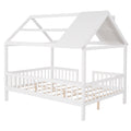 Full Size Wood House Bed With Fence, White White Solid Wood