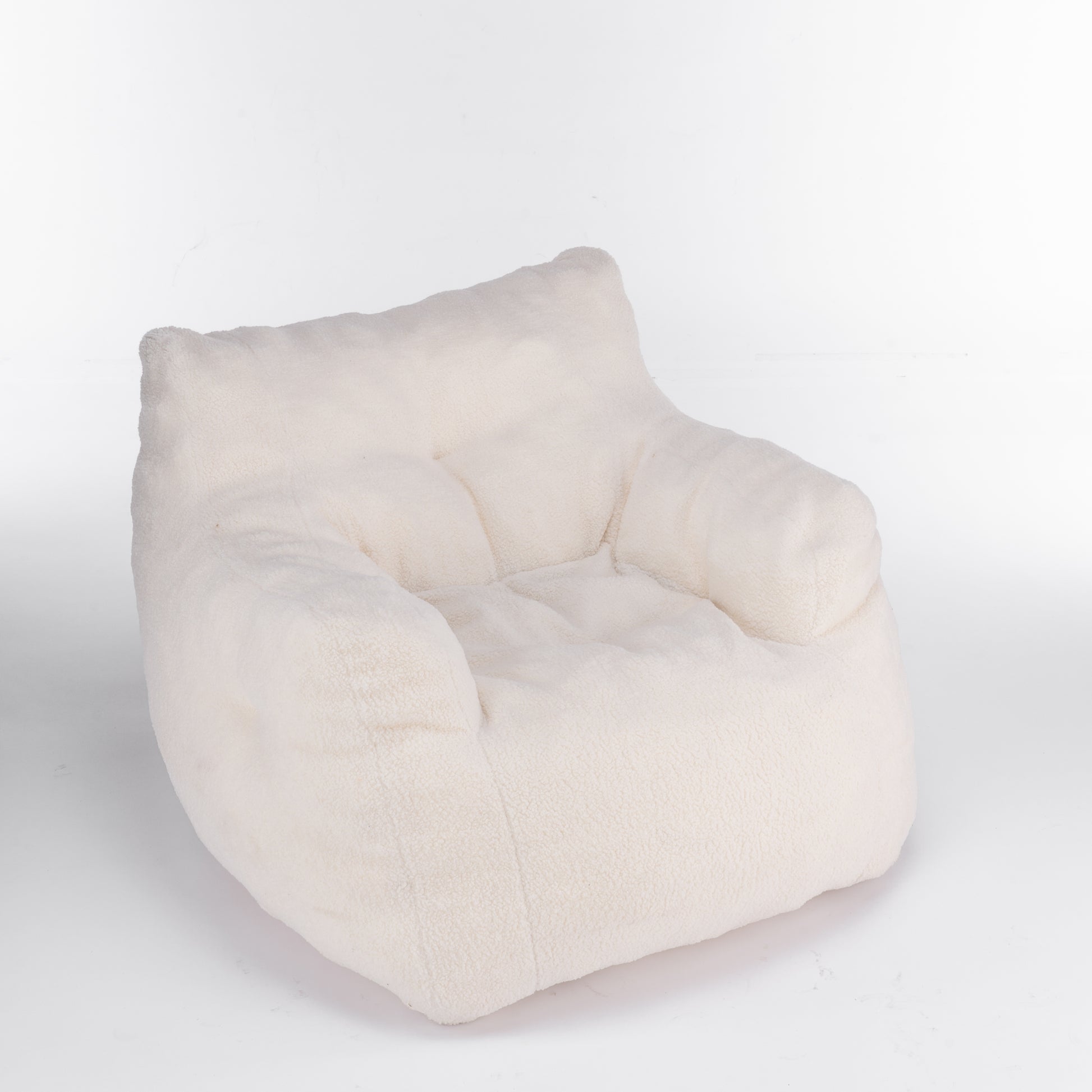 010 Soft Teddy Fabric Tufted Foam Bean Bag Chair With Teddy Fabric Ivory White Ivory Primary Living Space Soft Modern Foam Teddy
