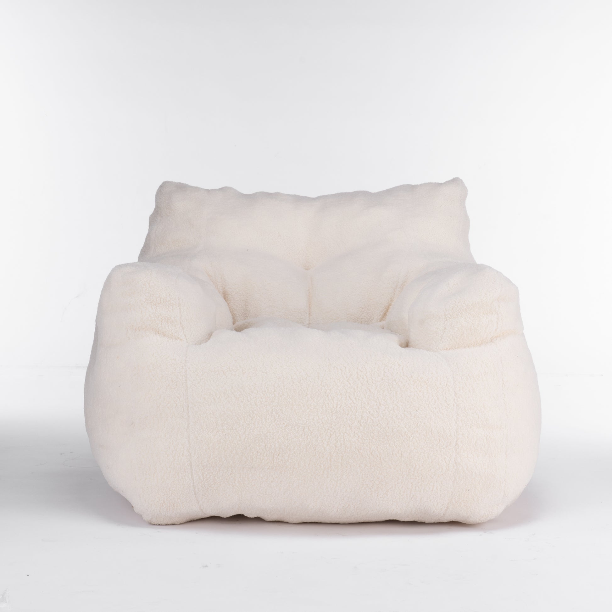 010 Soft Teddy Fabric Tufted Foam Bean Bag Chair With Teddy Fabric Ivory White Ivory Primary Living Space Soft Modern Foam Teddy
