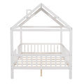 Full Size Wood House Bed With Fence, White White Solid Wood