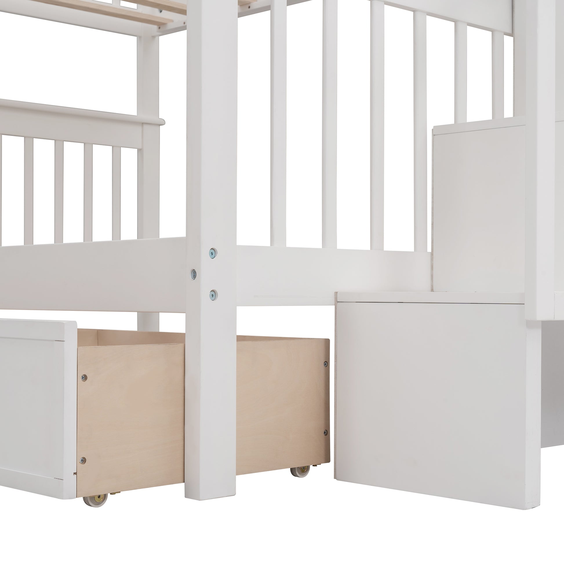 Stairway Full Over Full Bunk Bed With Drawer, Storage And Guard Rail For Bedroom, White Old Sku: Lp000310Aak White Solid Wood
