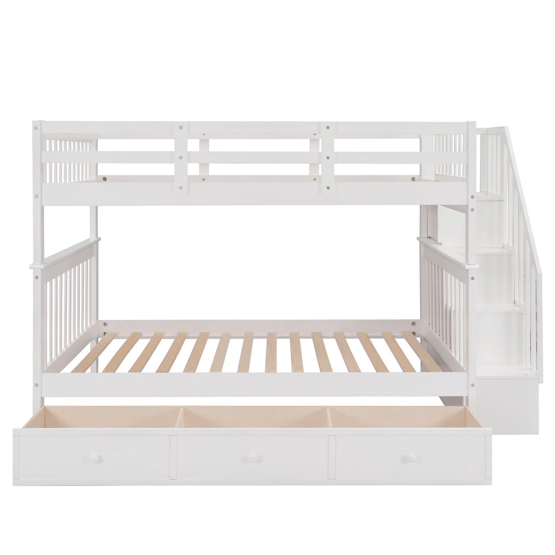 Stairway Full Over Full Bunk Bed With Drawer, Storage And Guard Rail For Bedroom, White Old Sku: Lp000310Aak White Solid Wood