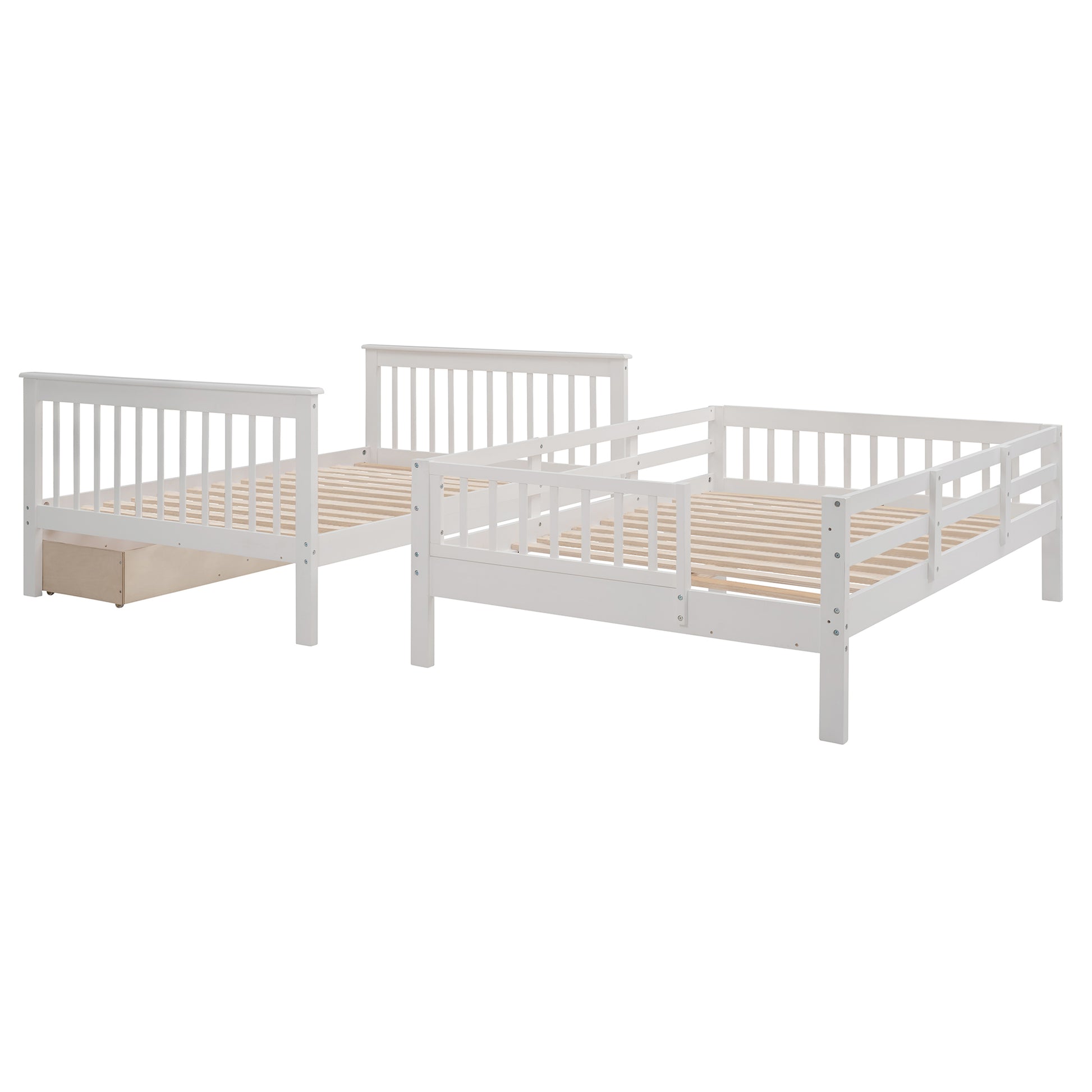 Stairway Full Over Full Bunk Bed With Drawer, Storage And Guard Rail For Bedroom, White Old Sku: Lp000310Aak White Solid Wood