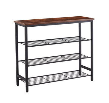 Dn 3 & 4 Tier Metal Shoe Rack, Modern Multifunctional Shoe Storage Shelf With Mdf Top Board, 1 Pc Per Carton, 2Pc 2Ctn Brown Mdf