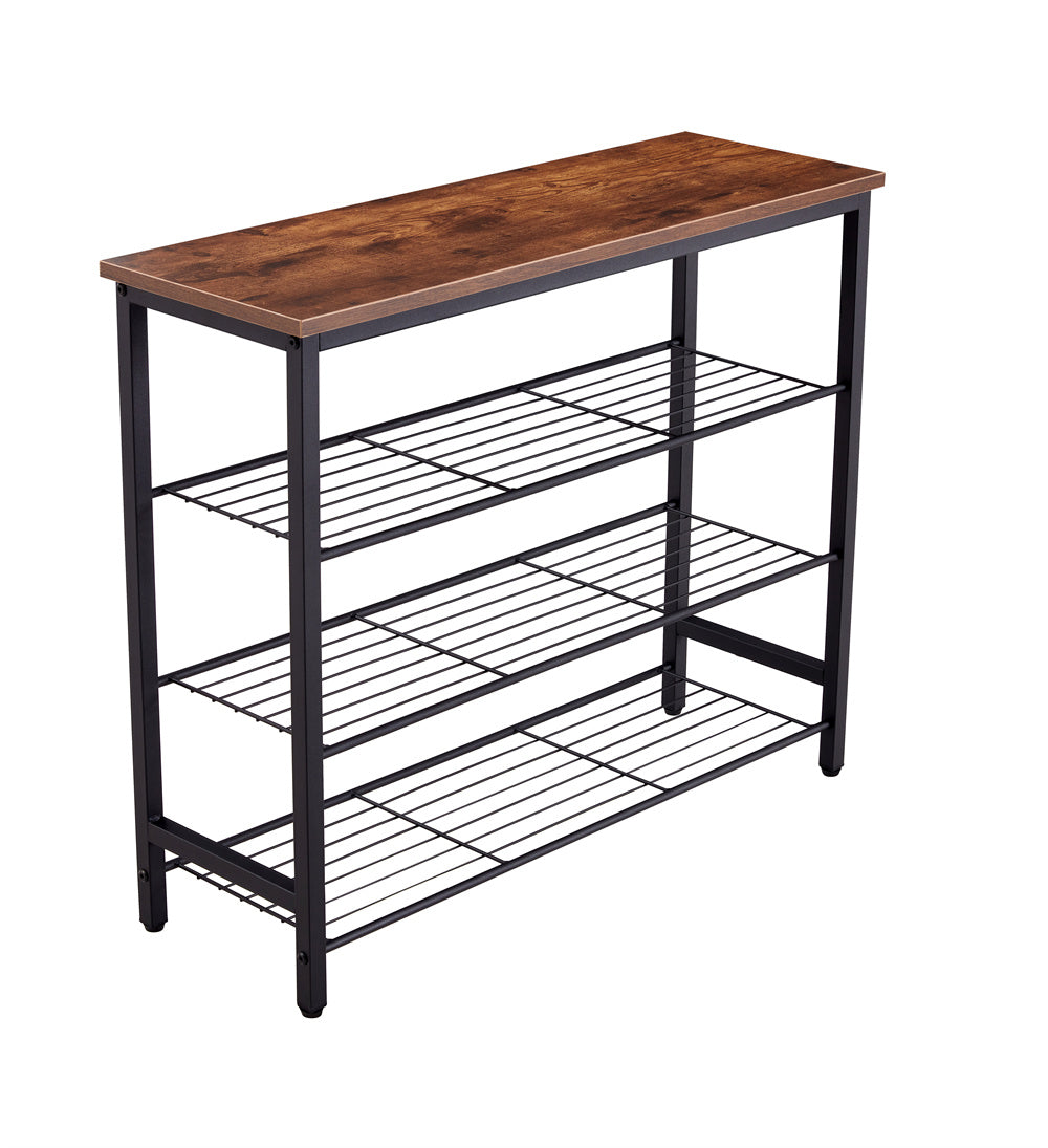 Dn 3 & 4 Tier Metal Shoe Rack, Modern Multifunctional Shoe Storage Shelf With Mdf Top Board, 1 Pc Per Carton, 2Pc 2Ctn Brown Mdf