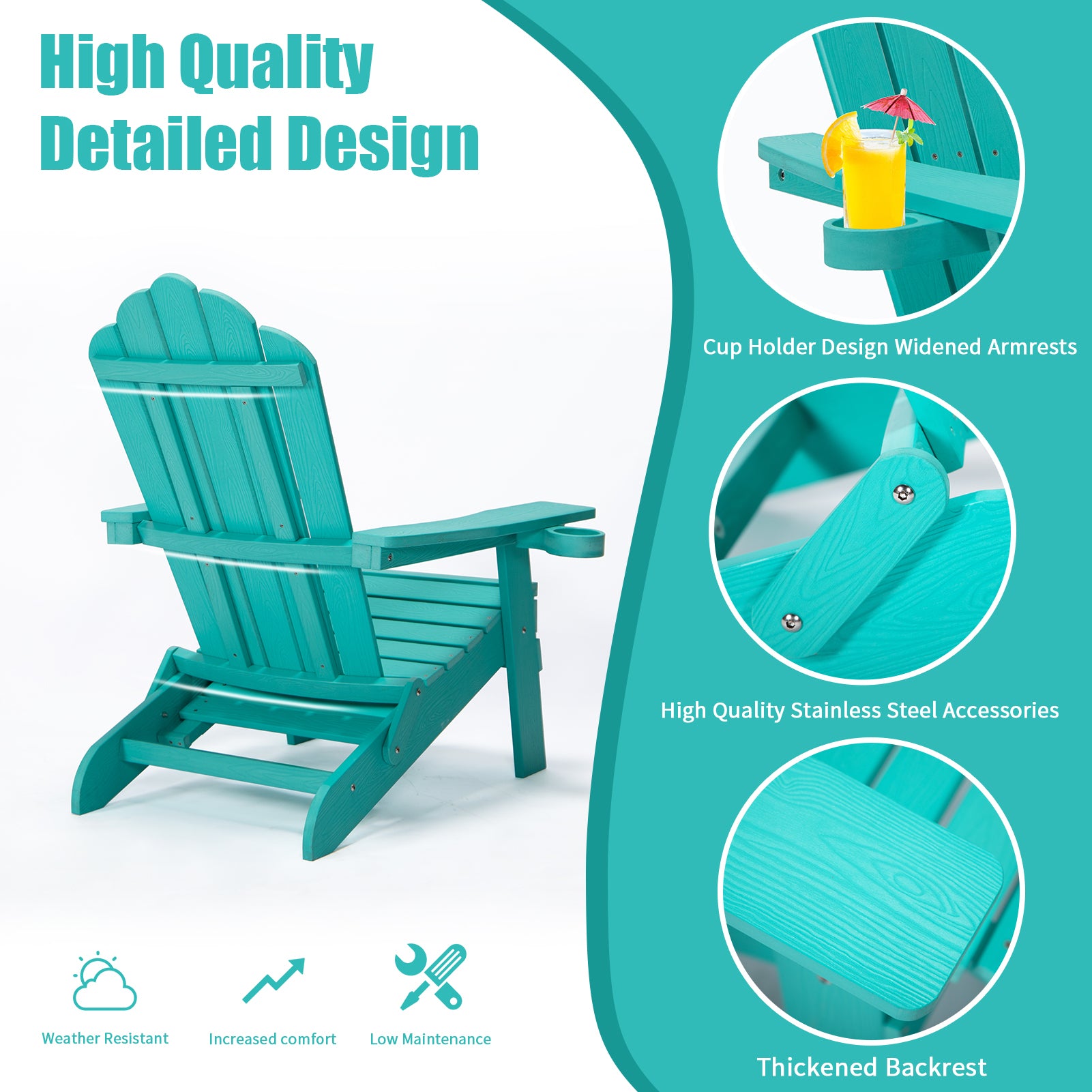 Tale Folding Adirondack Chair With Pullout Ottoman With Cup Holder, Oversized, Poly Lumber, For Patio Deck Garden, Backyard Furniture, Easy To Install,Green. Ban On Green Wood Polyethylene
