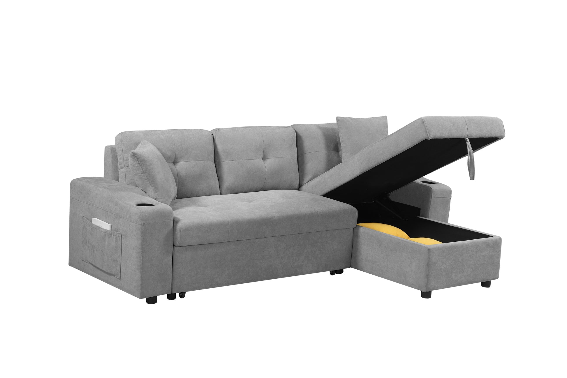 Mega Convertible Corner Sofa With Armrest Storage, Living Room And Apartment Sectional Sofa, Right Chaise Longue And Grey Grey Foam Fabric