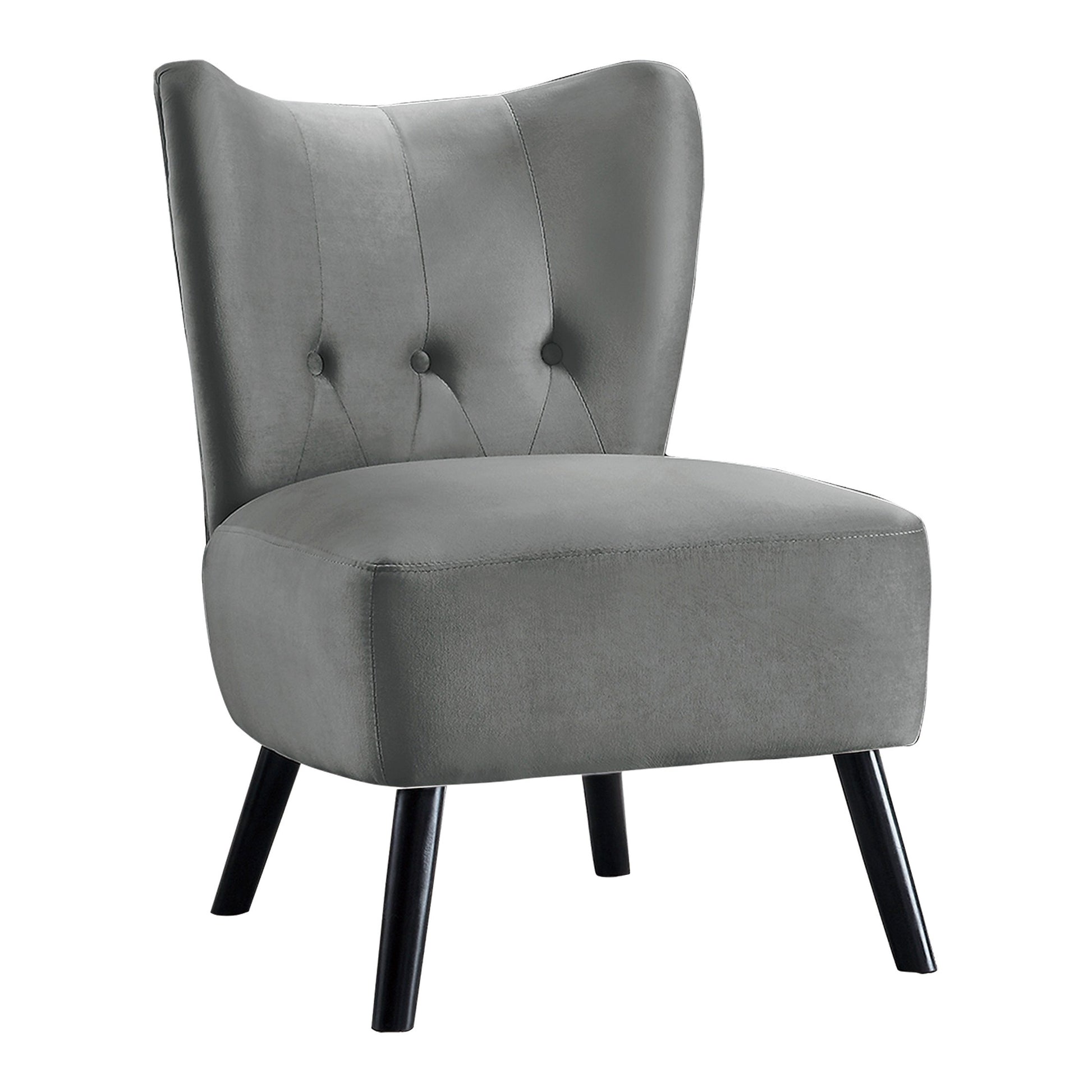 Unique Style Gray Velvet Covering Accent Chair Button Tufted Back Brown Finish Wood Legs Modern Home Furniture Gray Primary Living Space Modern,Retro Solid Wood