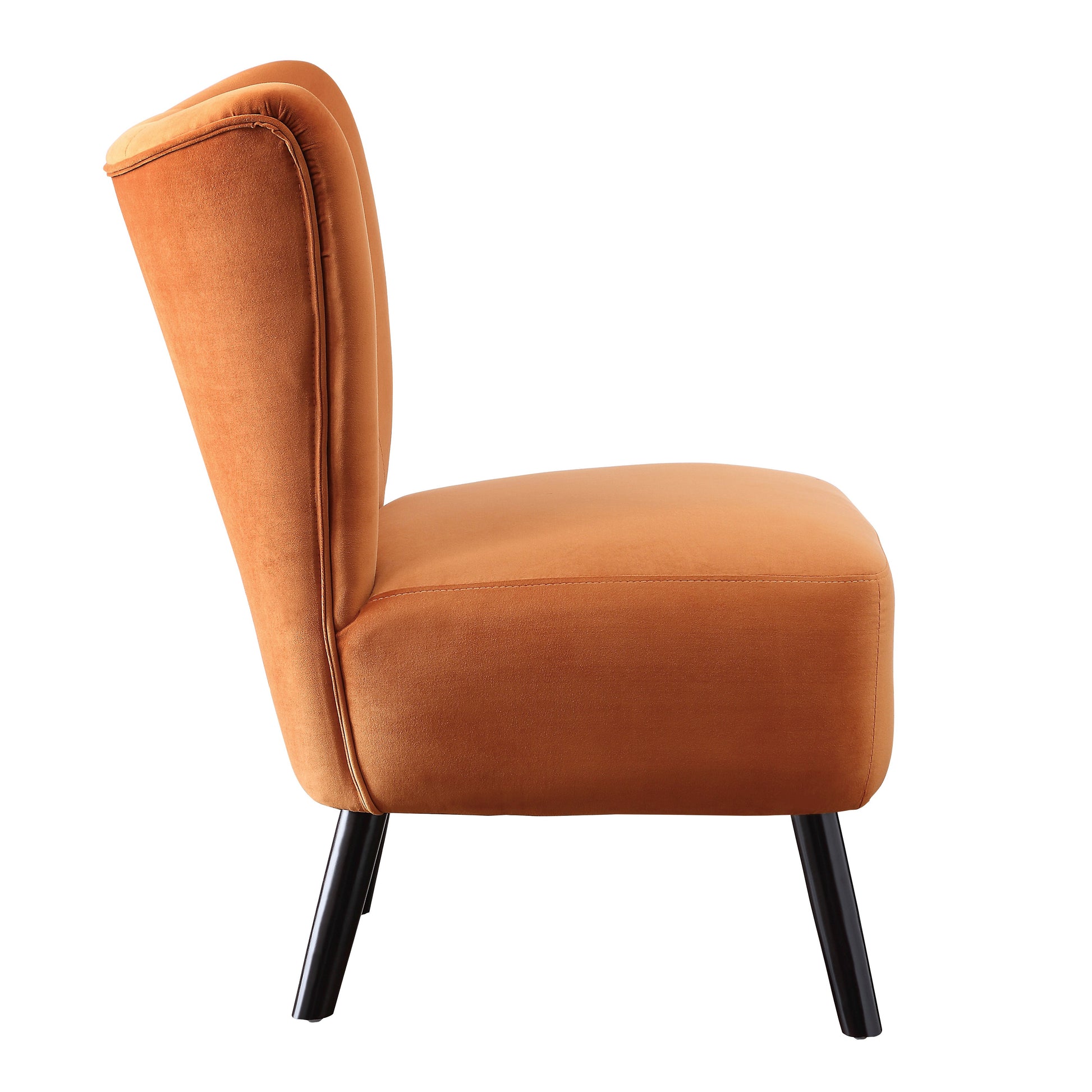 Unique Style Orange Velvet Covering Accent Chair Button Tufted Back Brown Finish Wood Legs Modern Home Furniture Orange Primary Living Space Modern,Retro Solid Wood