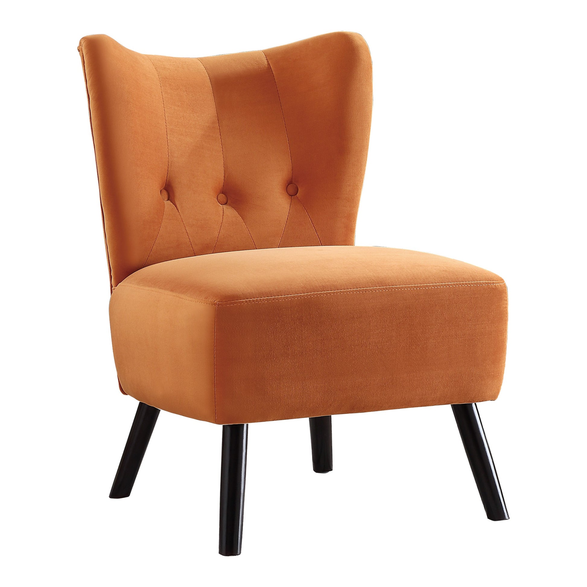 Unique Style Orange Velvet Covering Accent Chair Button Tufted Back Brown Finish Wood Legs Modern Home Furniture Orange Primary Living Space Modern,Retro Solid Wood