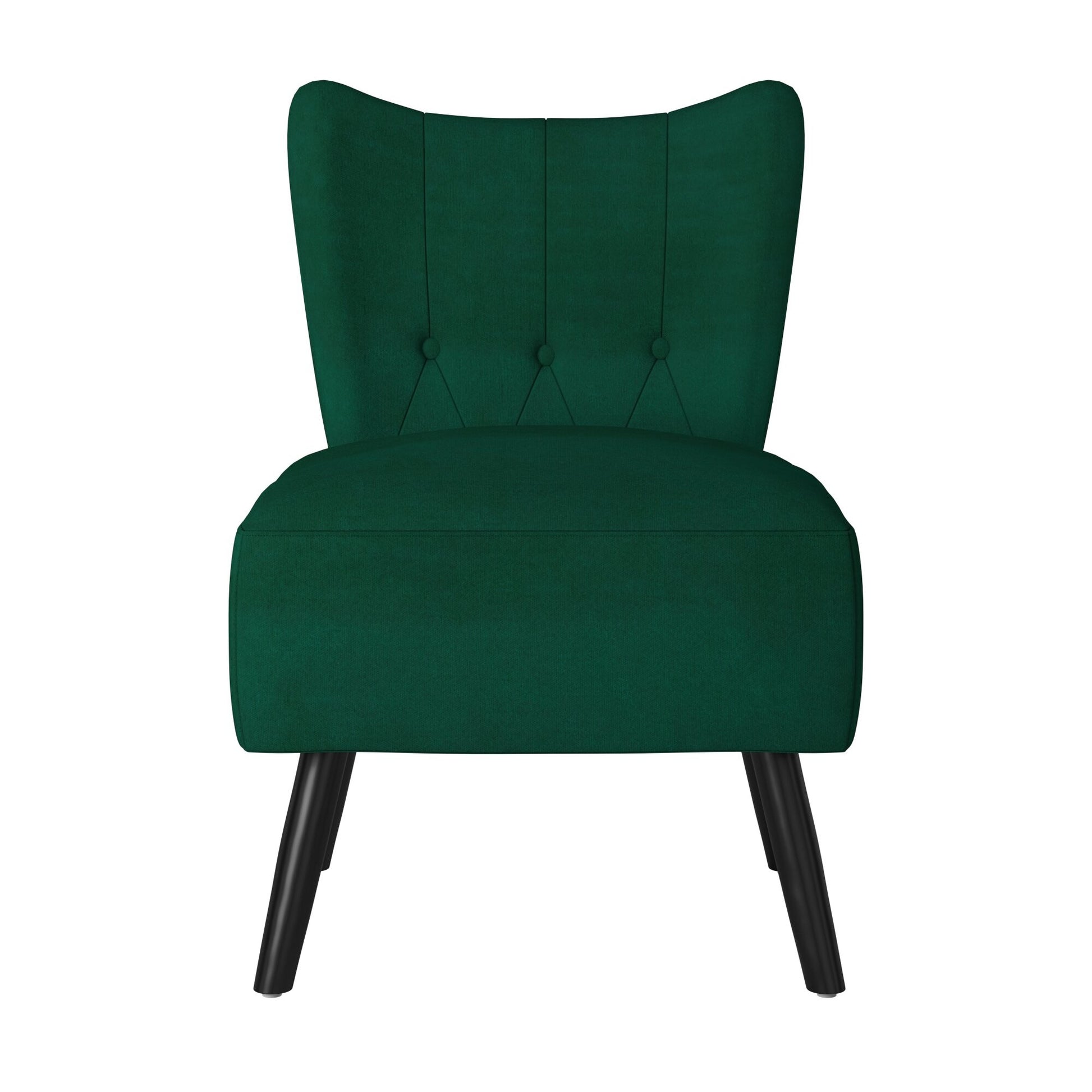 Unique Style Green Velvet Covering Accent Chair Button Tufted Back Brown Finish Wood Legs Modern Home Furniture Green Primary Living Space Modern,Retro Solid Wood