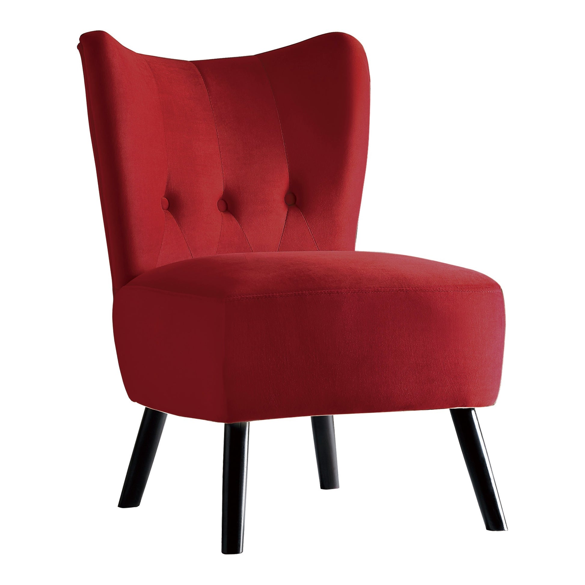 Unique Style Red Velvet Covering Accent Chair Button Tufted Back Brown Finish Wood Legs Modern Home Furniture Red Primary Living Space Modern,Retro Solid Wood