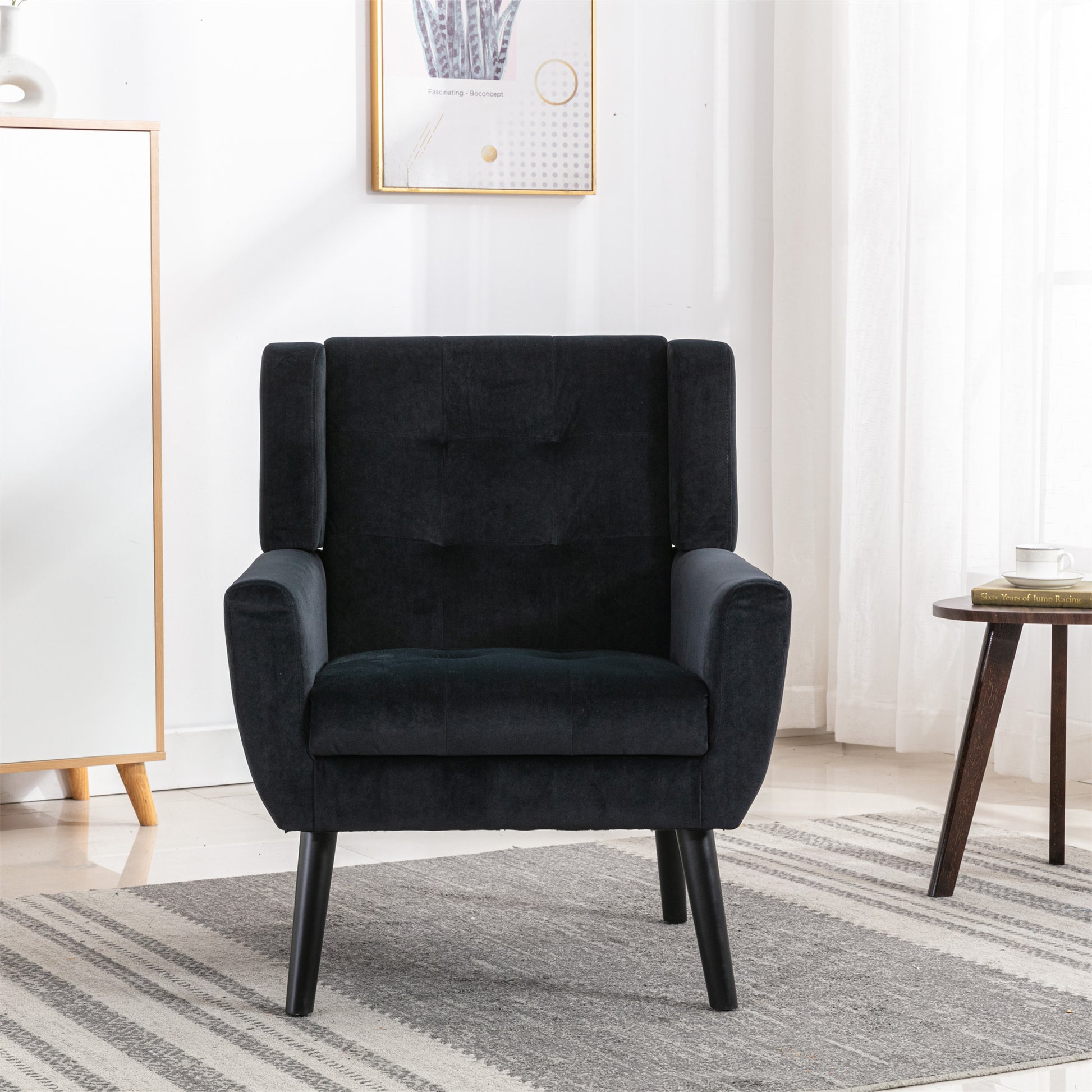 Modern Soft Velvet Material Ergonomics Accent Chair Living Room Chair Bedroom Chair Home Chair With Black Legs For Indoor Home Black Foam Upholstered