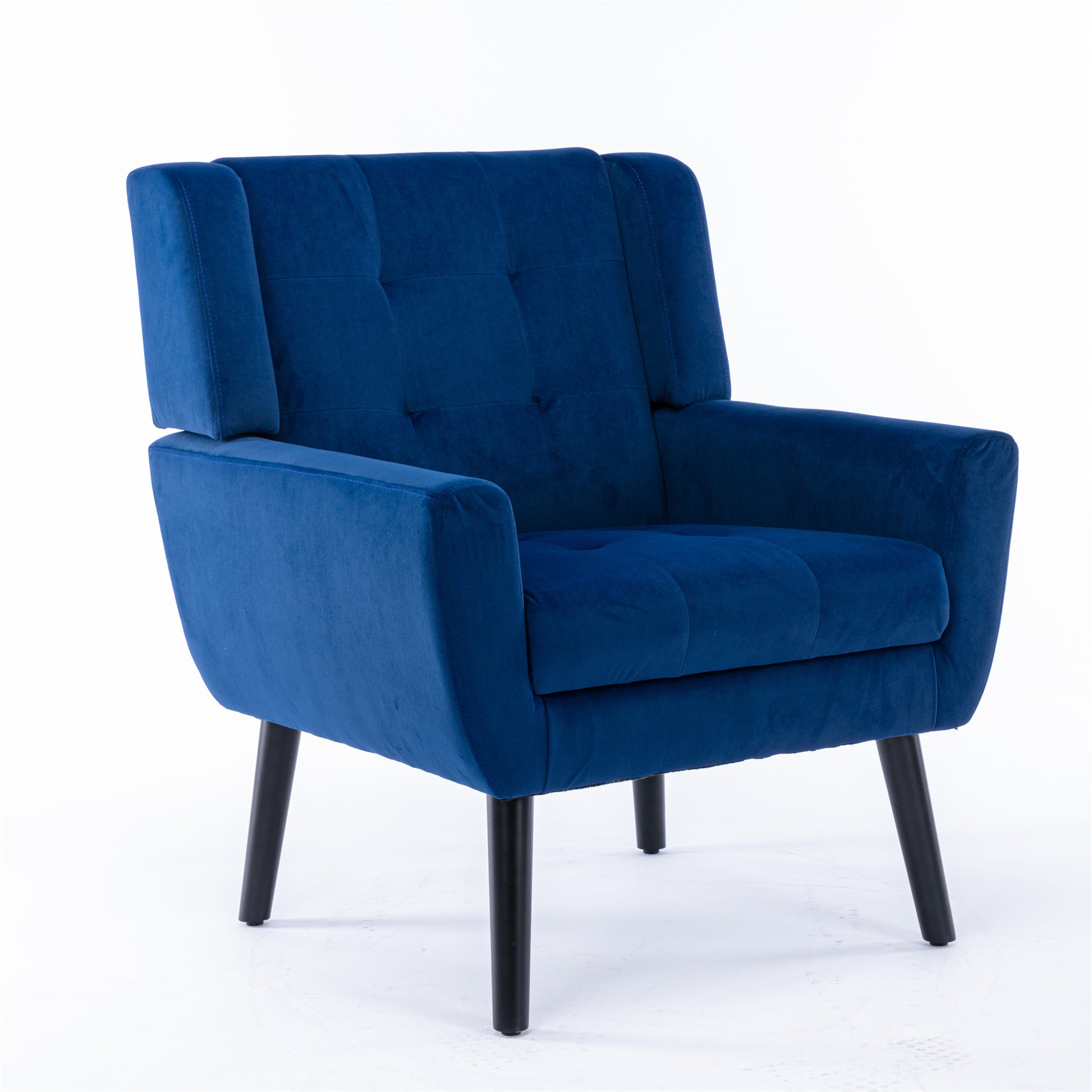 Modern Soft Velvet Material Ergonomics Accent Chair Living Room Chair Bedroom Chair Home Chair With Black Legs For Indoor Home Blue Foam Upholstered